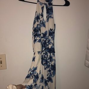 white and blue floral romper